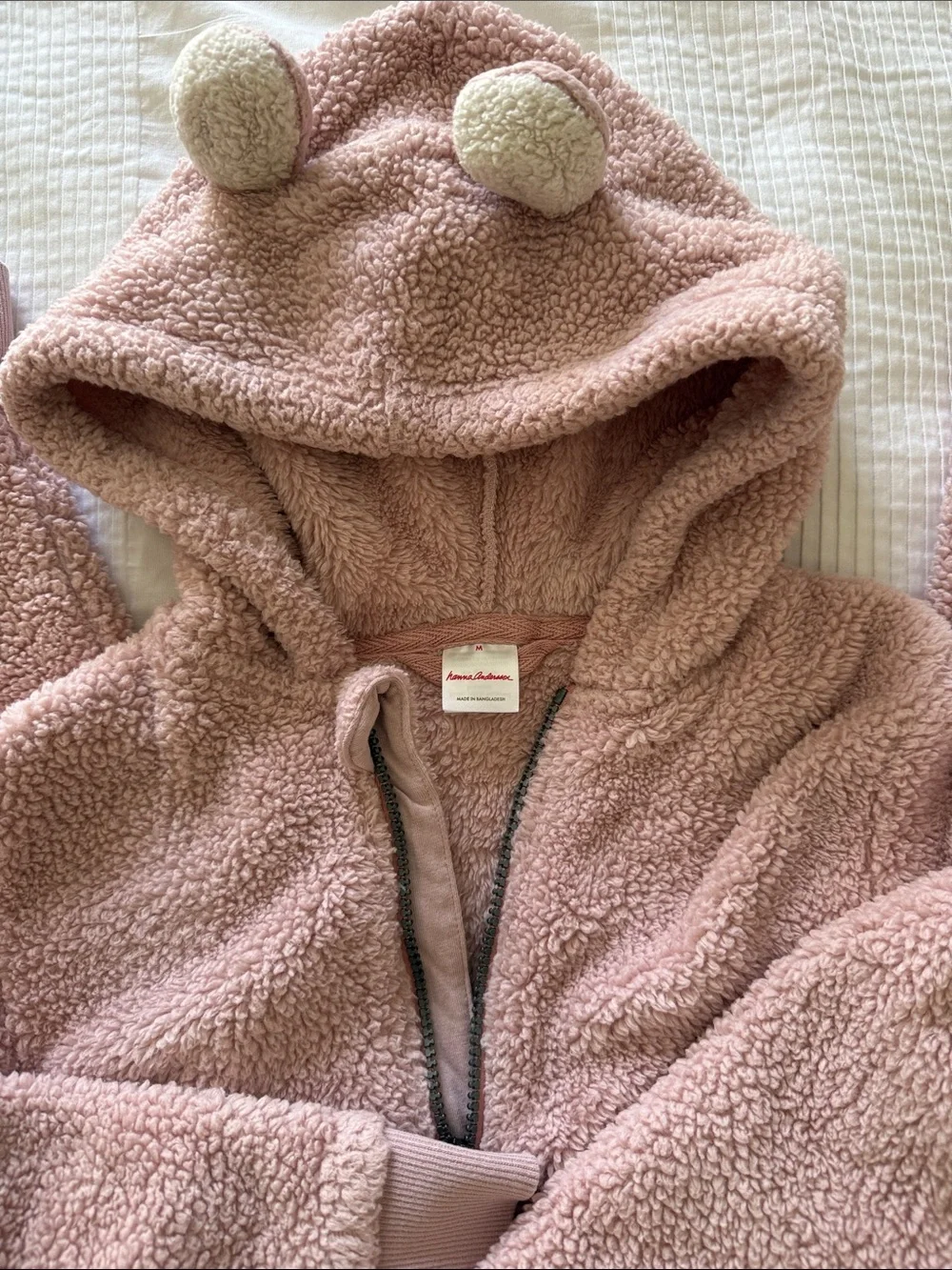 Hanna Andersson marshmallow Hooded One-Piece in Pale Pink with Bear Ears
